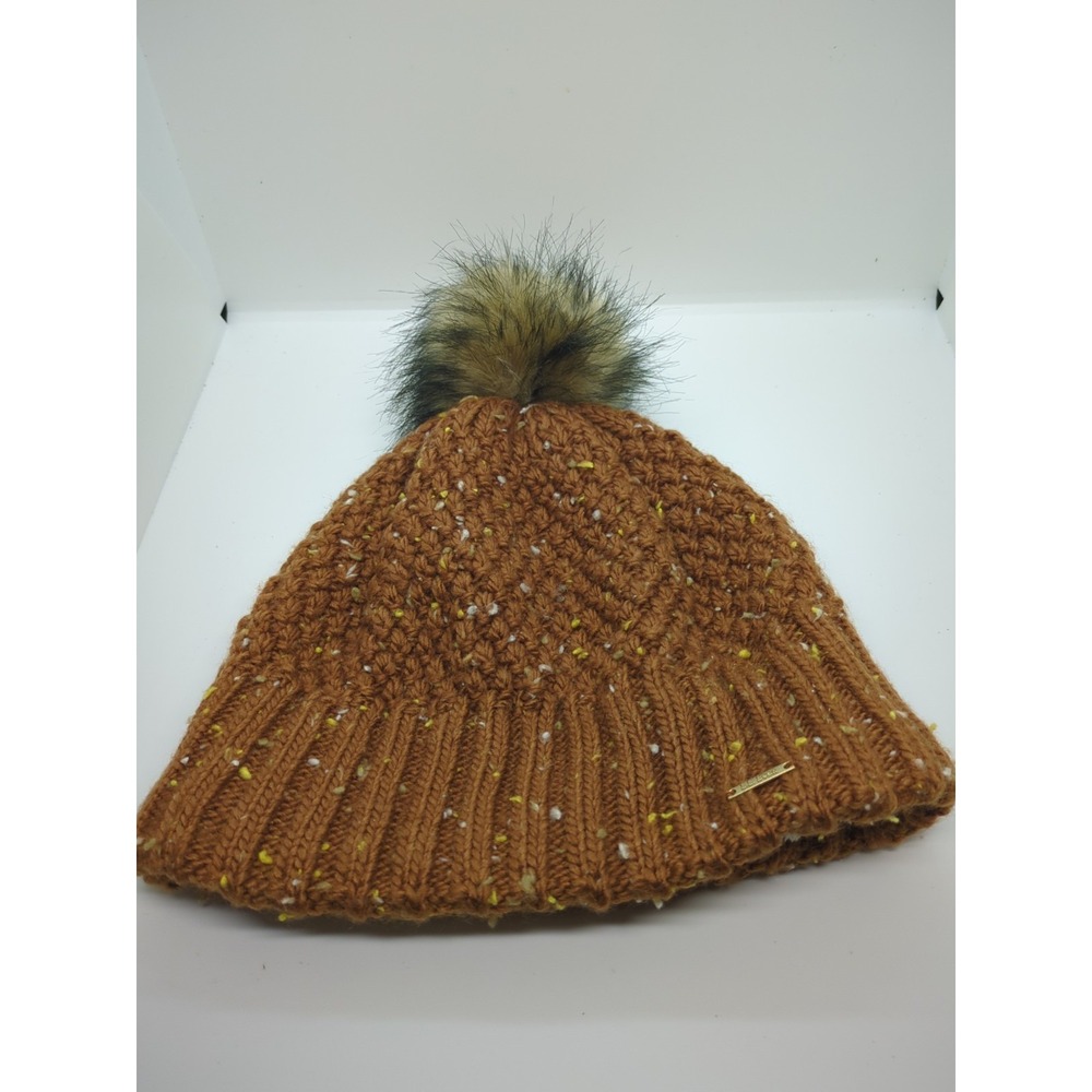Ll Bean Heavy Crochet Hat With Faux Fur Pom Pom Rust Orange
